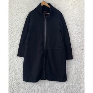 DKNY Zip Up 100% Wool Long Coat Sweater Small Black Minimalist Quiet Luxury Cozy